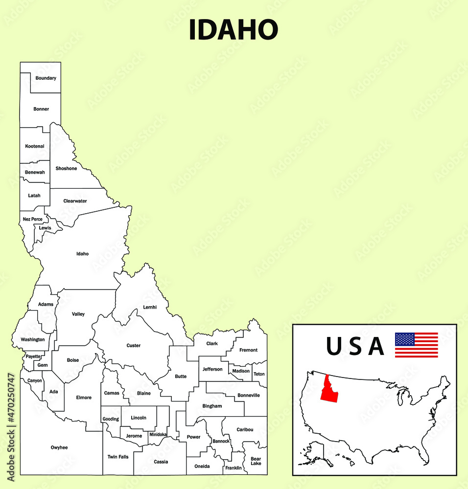 Idaho Map. State and district map of Idaho. Administrative map of Idaho with district and