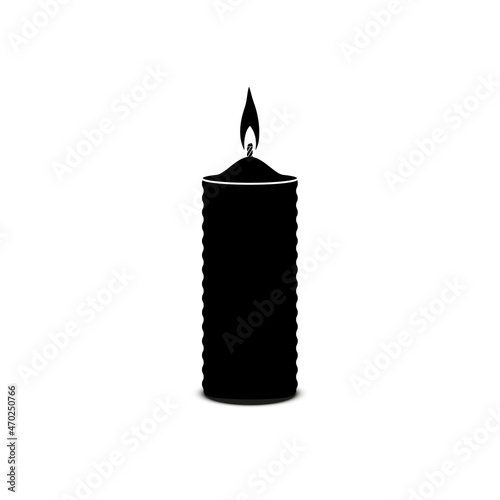 A burning paraffin candle of wavy shape in black on a white background.