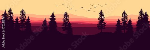 sunset dawn landscape mountain vector illustration for pattern background, wallpaper, background template, and backdrop design