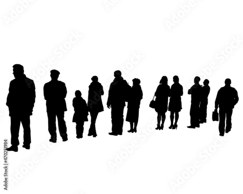 Big crowds people on street. Isolated silhouette on a white background