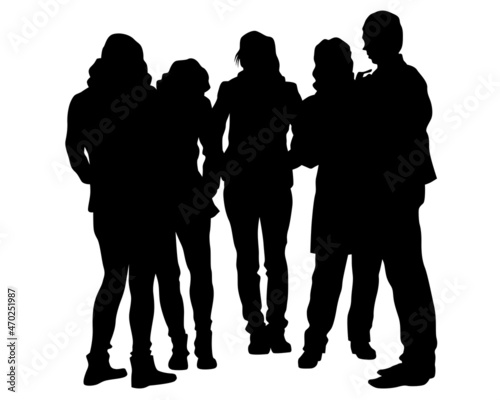 Big crowds people on street. Isolated silhouette on a white background