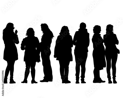 Big crowds people on street. Isolated silhouette on a white background