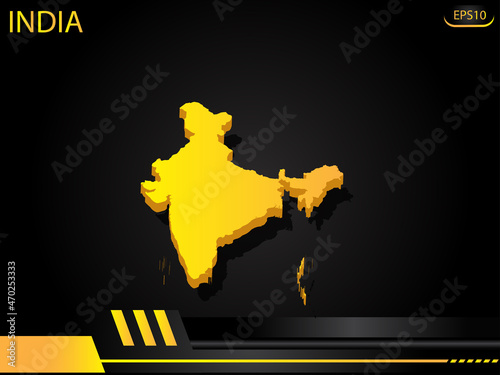 isometric map yellow of India on background yellow black frame design innovation concept. for text and message artwork design.Vector Illustration.