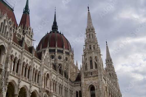 Photography BUDAPEST, HUNGARY - 03 MAR 2019: Exterior view of the Parliament building of Hungary on the Danube