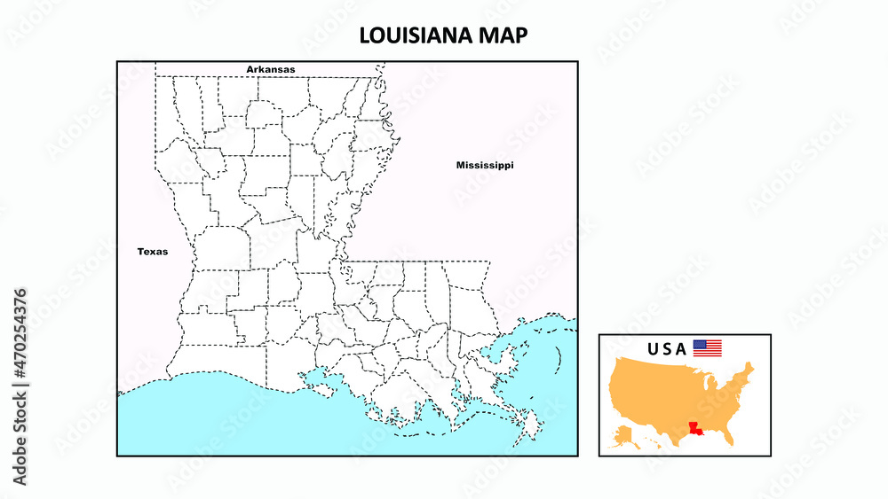 Louisiana Map. Political map of Louisiana with boundaries in Outline.
