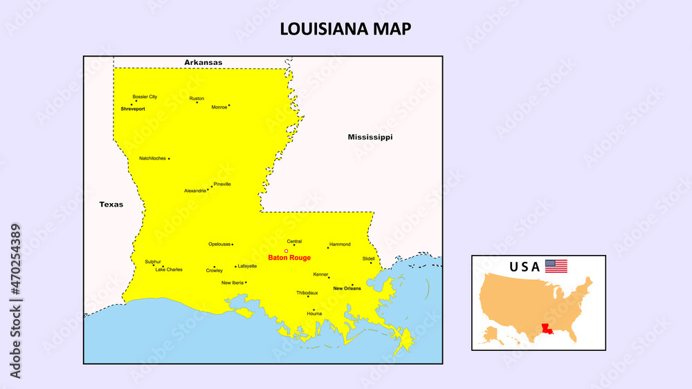 Louisiana Map. State and district map of Louisiana. Stock Illustration