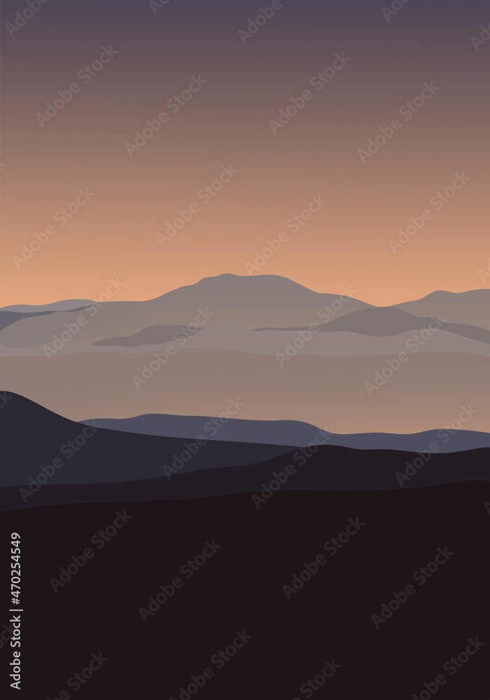 sunset in the mountains, Digital Drawing sunset in the mountains, Digital Drawing
