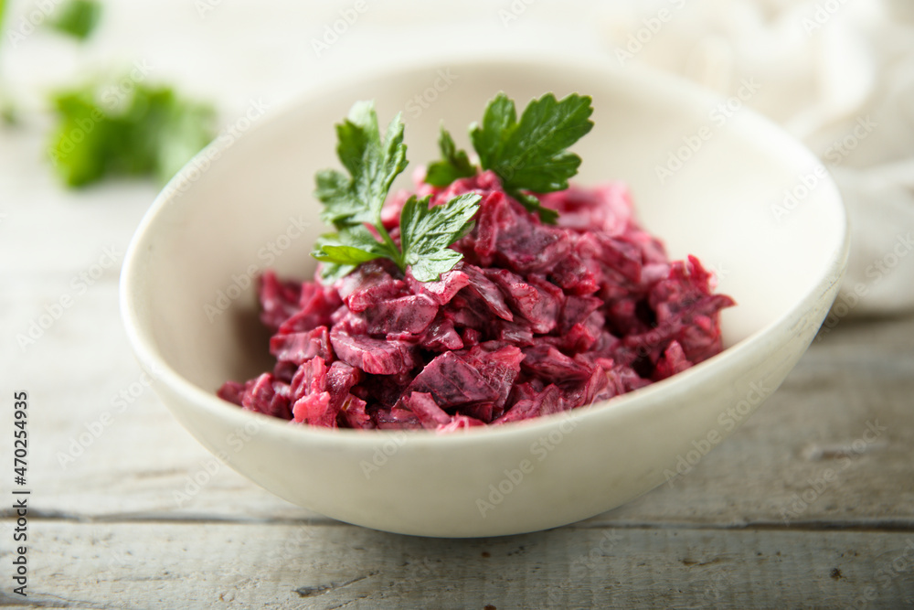 Traditional homemade Russian beetroot salad Traditional homemade Russian beetroot salad