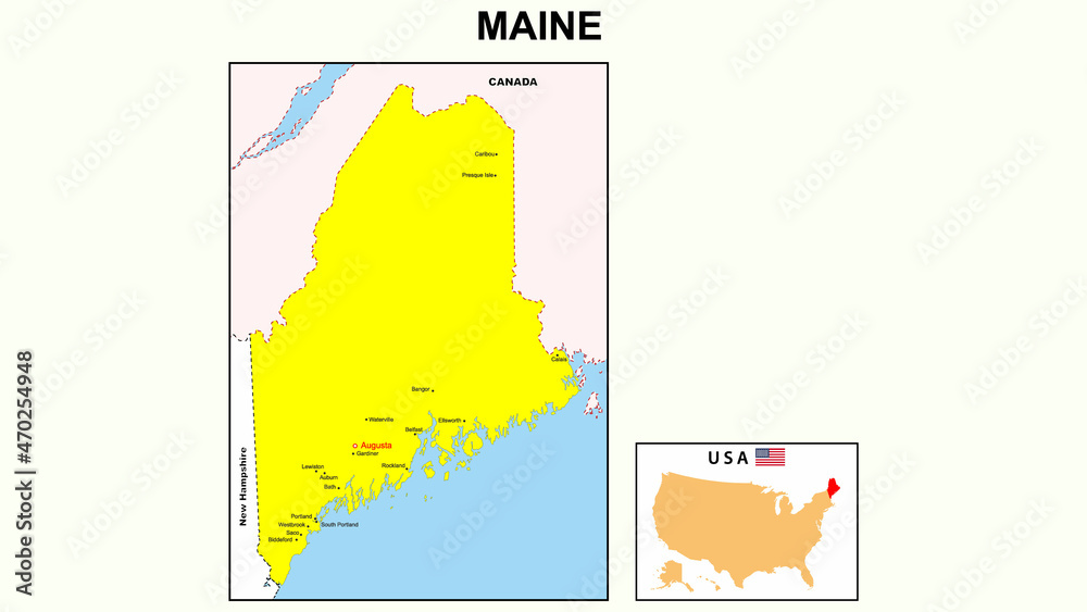 Fototapeta Maine Map. State and district map of Maine.