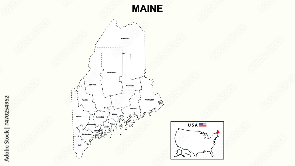 Maine Map. State and district map of Maine. Administrative map of Maine with district and