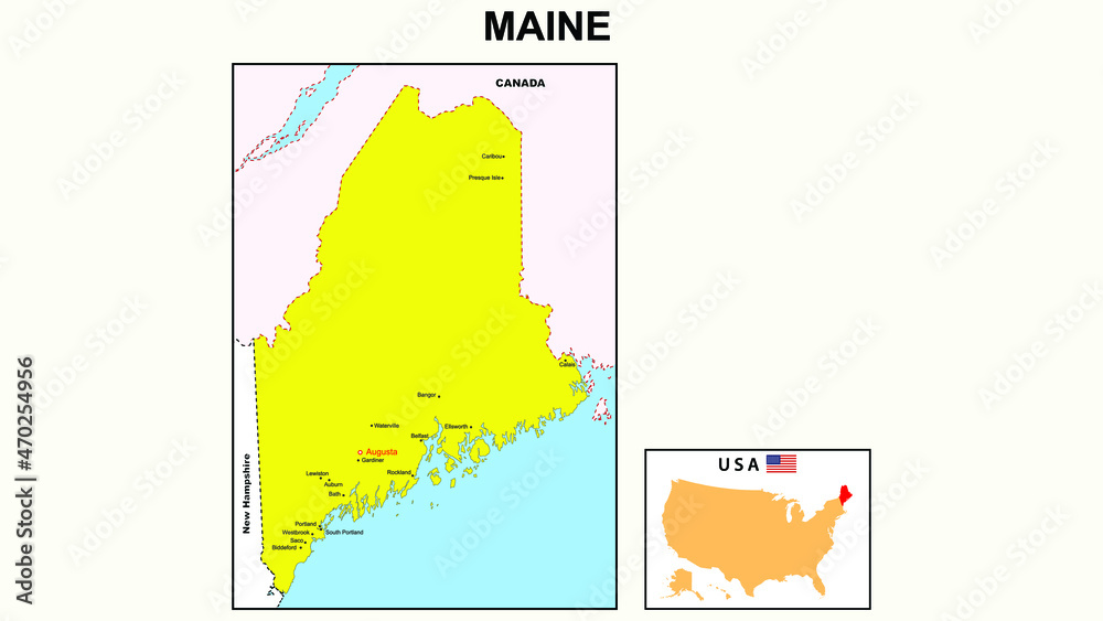 Maine Map. State and district map of Maine.