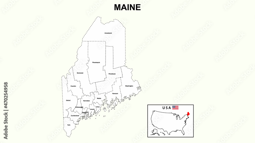Maine Map. State and district map of Maine. Administrative map of Maine