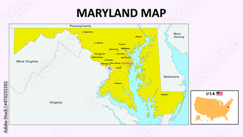 Maryland Map. State and district map of Maryland.