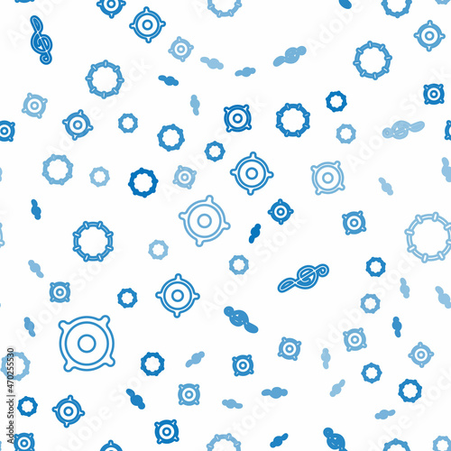 Set line Stereo speaker, Treble clef and Tambourine on seamless pattern. Vector