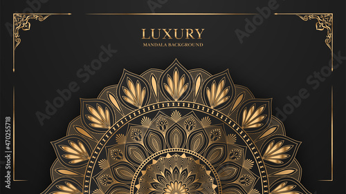 Luxury ornamental Arabesque mandala design with golden and black color background