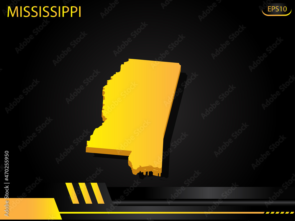 isometric map yellow of Mississippi on background yellow black frame ...