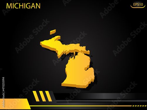 isometric map yellow of Michigan on background yellow black frame design innovation concept. for text and message artwork design.Vector Illustration.