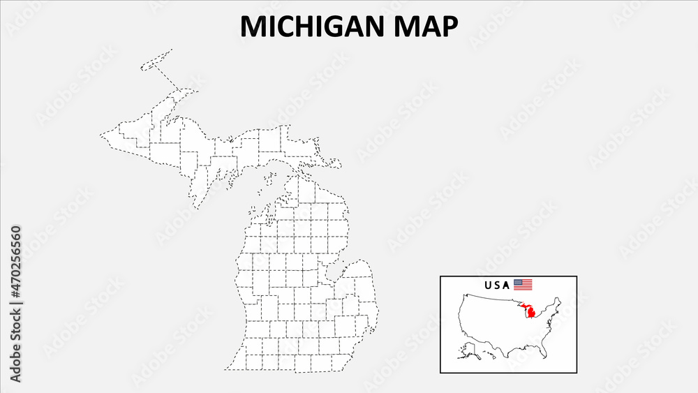 Michigan Map. State and district map of Michigan. Political map of