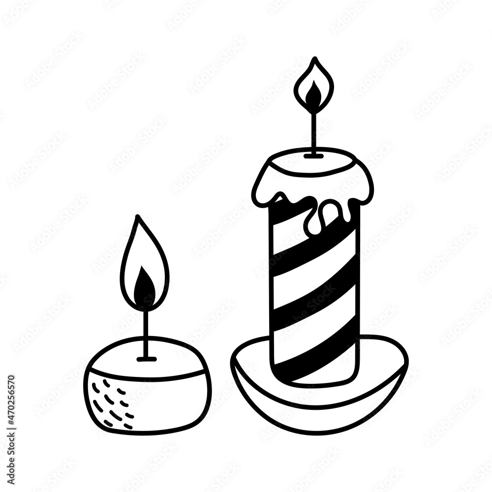 Candles in doodle style. Hygge time logo.