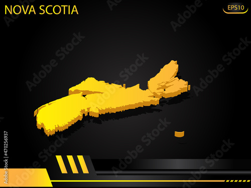 isometric map yellow of Nova Scotia on background yellow black frame design innovation concept. for text and message artwork design.Vector Illustration.
