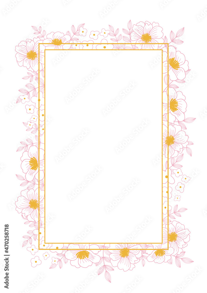 Vector illustration of a floral rectangle frame with contour pink flowers. Frame for text, suitable for postcard, wedding invitation, thank you card. Vector border
Vector illustration of a floral rectangle frame with contour pink flowers. Frame for text, suitable for postcard, wedding invitation, thank you card. Vector border