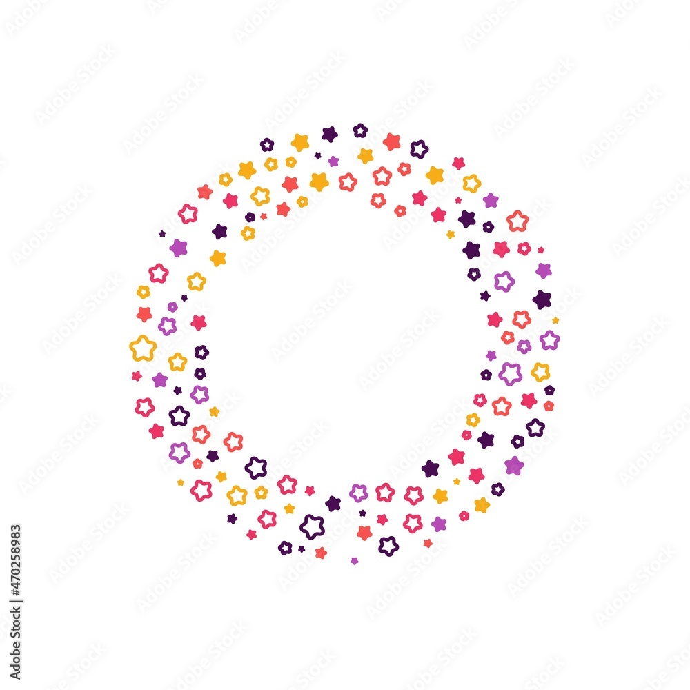 Colorful geometric stars shapes consisting of spherical geometric particles frame - wreath or logo on the white background. Vector illustration.