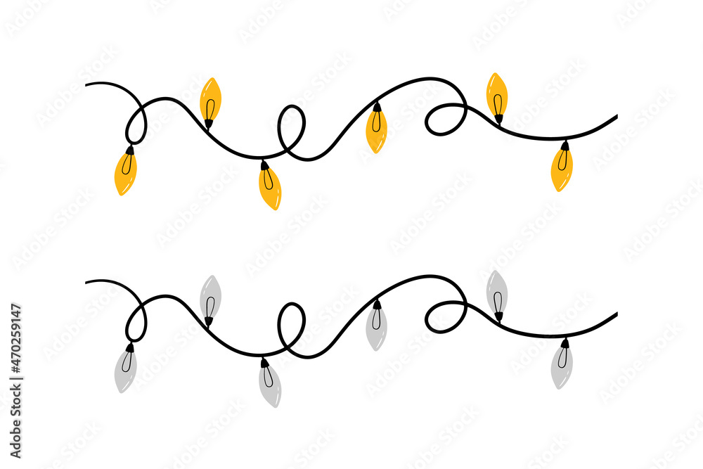 Couple of tangled wires, garlands with christmas lights, lamps. Illuminating and switched off garlands. Couple of tangled wires, garlands with christmas lights, lamps. Illuminating and switched off garlands.