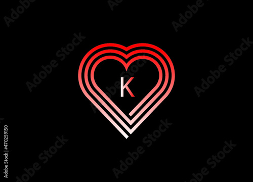 K letter love logo with vector design. Love illustration. Hand-drawn design for Valentine's day logo. Web icon, symbol, sign. Romantic wedding invitation.