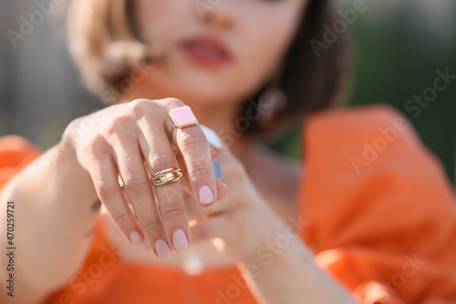 Female hand with different ...