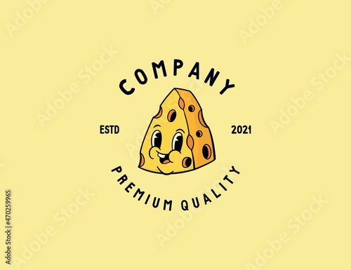 Retro vintage cheese character logo template