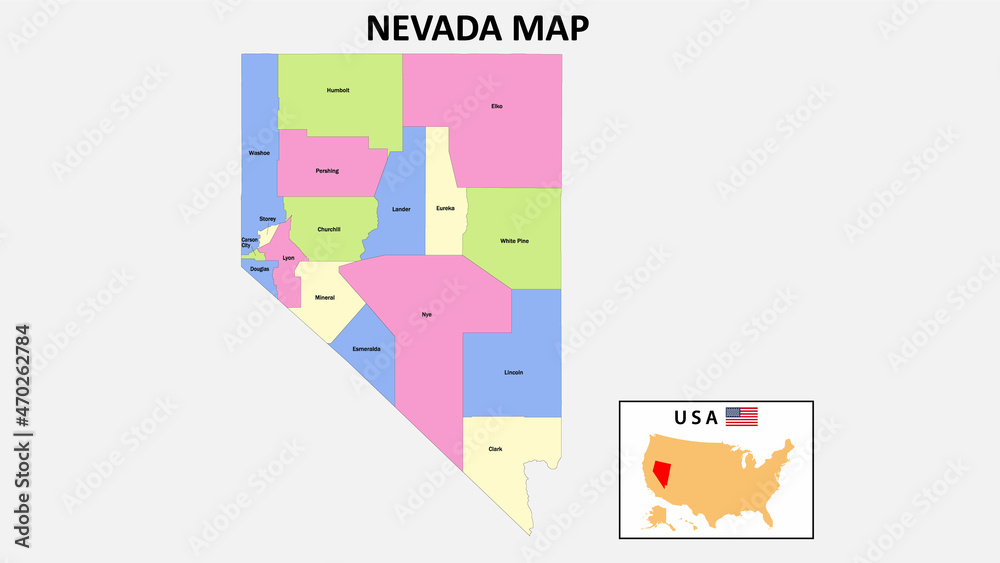 Nevada Map. District map of Nevada in 2020. District map of Nevada in color with capital. Nevada Map. District map of Nevada in 2020. District map of Nevada in color with capital.