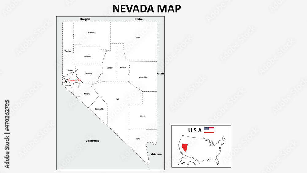 Nevada Map. Political map of Nevada with boundaries in white color. Nevada Map. Political map of Nevada with boundaries in white color.