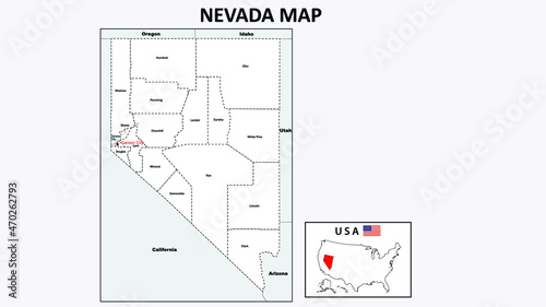 Nevada Map. Political map of Nevada with boundaries in white color.