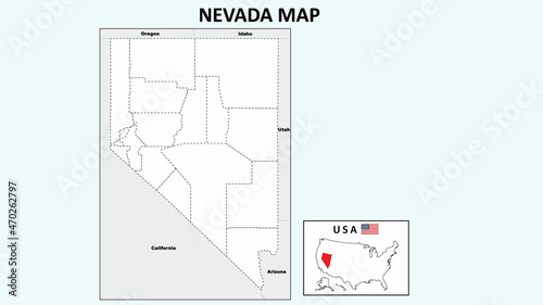Photography Nevada Map. Political map of Nevada with boundaries in Outline.