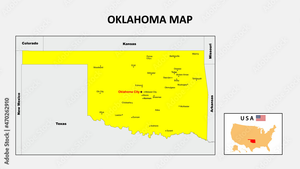 Oklahoma Map. State and district map of Oklahoma. Political map of