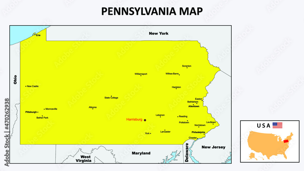 Pennsylvania Map. State and district map of Pennsylvania. Political map