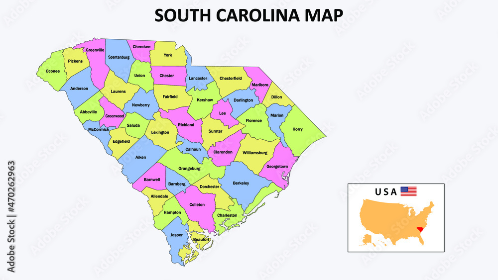 South Carolina Map. District map of South Carolina in District map of