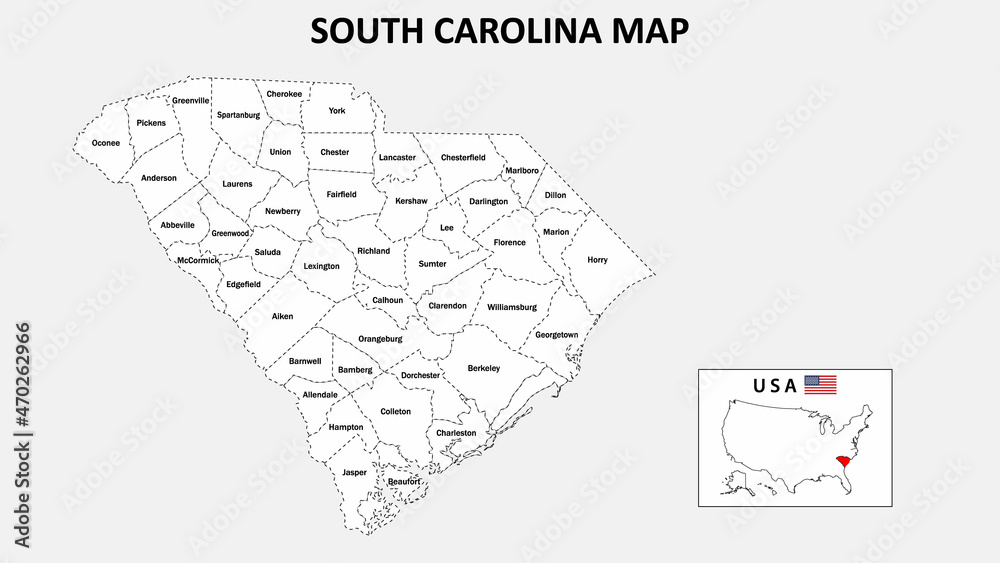 South Carolina Map. State and district map of South Carolina. Administrative map of South