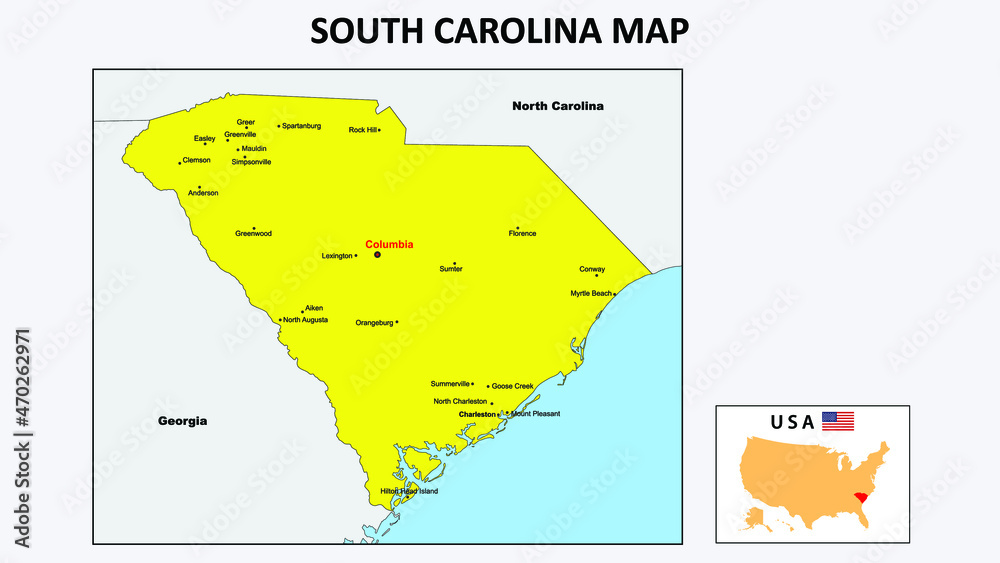 South Carolina Map. State and district map of South Carolina. Political