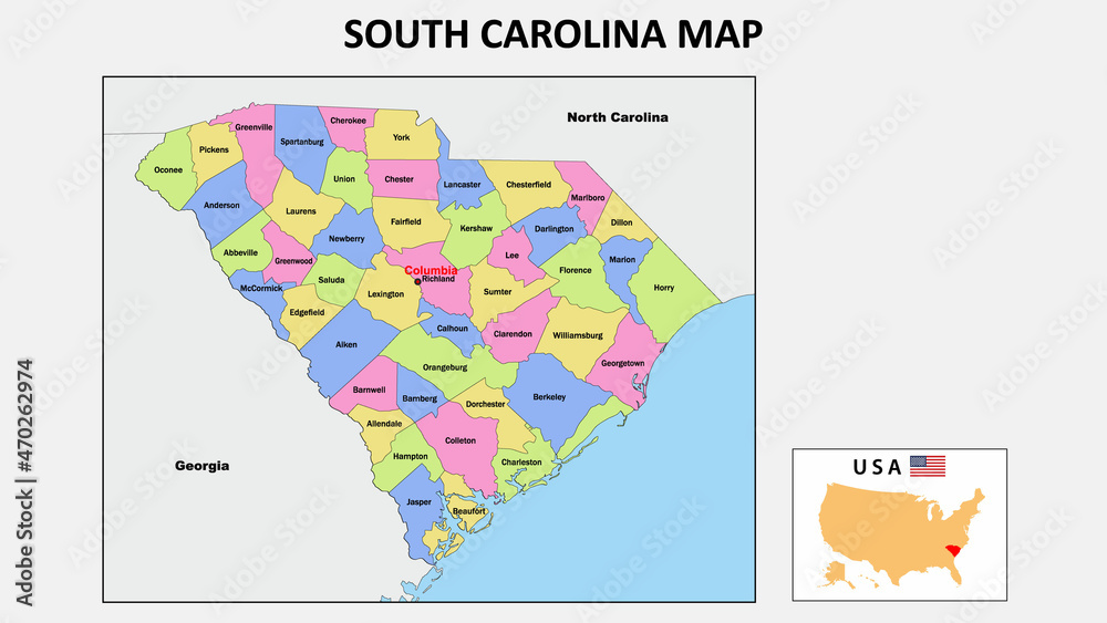 Obraz South Carolina Map. State and district map of South Carolina