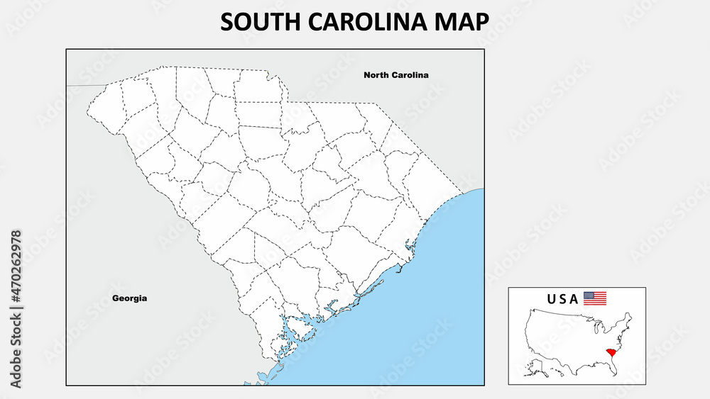 South Carolina Map. Political map of South Carolina with boundaries in ...