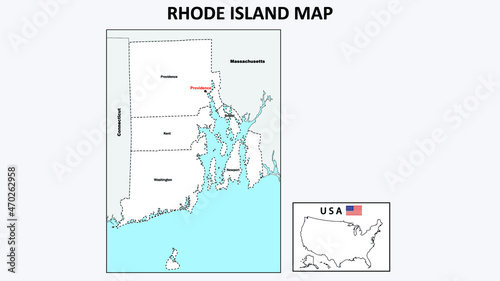 Rhode Island Map. Political map of Rhode Island with boundaries in white color.
