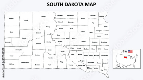 South Dakota Map. Political map of South Dakota with boundaries in white color. photo