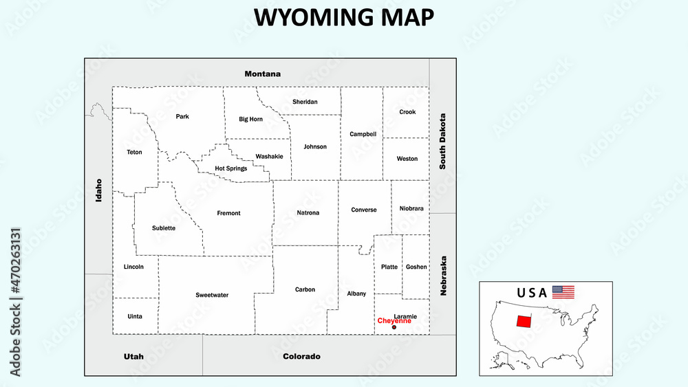 Wyoming Map Political Map Of Wyoming With Boundaries In White Color 1000 F 470263131 
