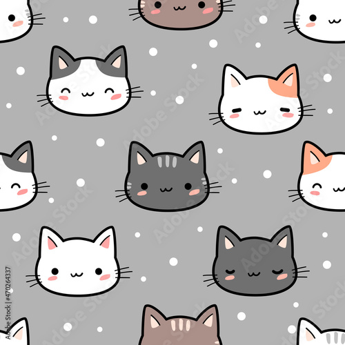 seamless pattern with kitty cat head cartoon doodle vector illustration
