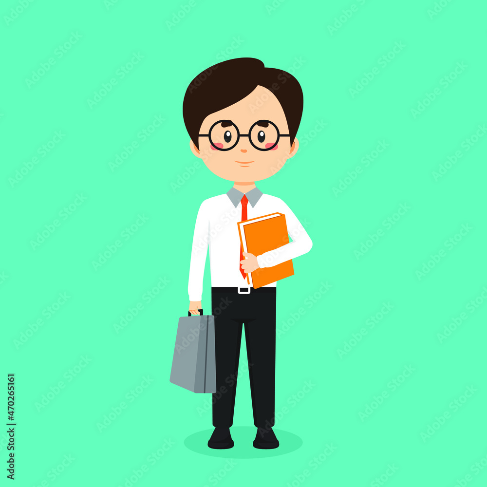 Business Character Standing With File and Briefcase Business Character Standing With File and Briefcase