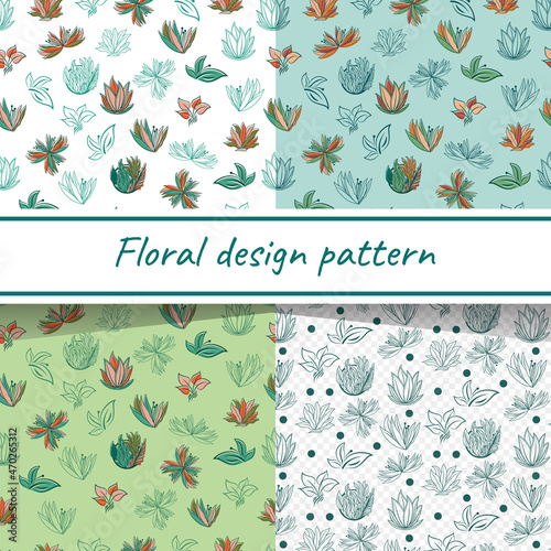 Floral illustration design pattern with 4 pattern variants