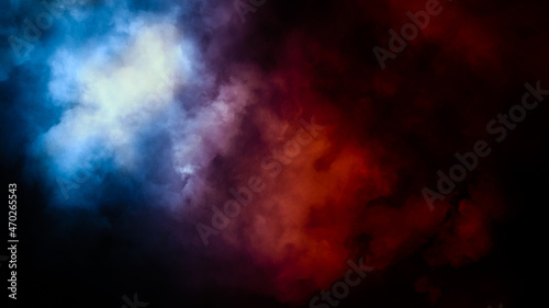 Fog and mist effect on isolated black background. Blue smoke texture.