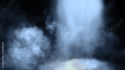 Fog and mist effect on isolated black background. Blue smoke texture. © Victor