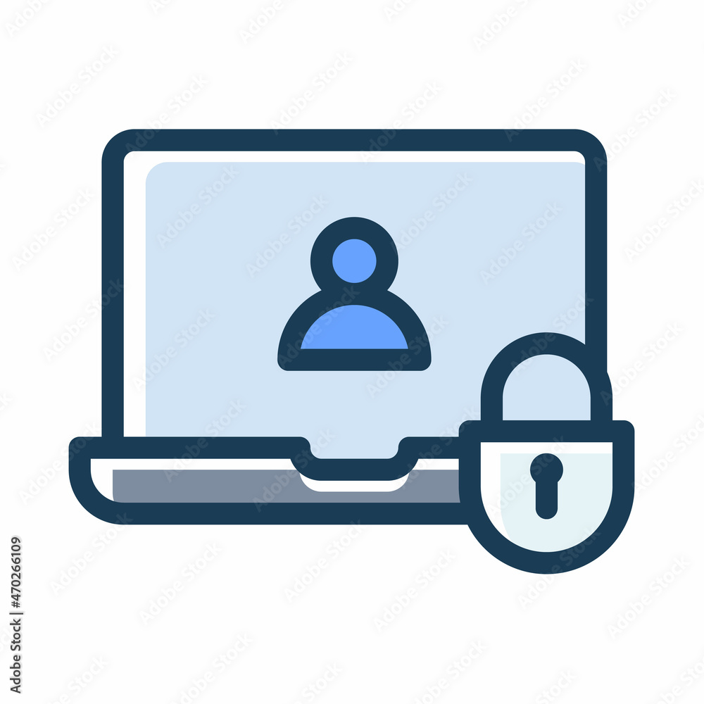 laptop security user data protection single isolated icon with dash or dashed line style laptop security user data protection single isolated icon with dash or dashed line style